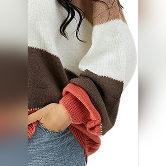 Women's Color Block Dropped Shoulder Sweater - Picture 3 of 3